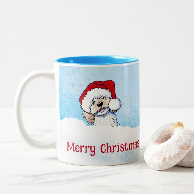 Caneca De Café Em Dois Tons KiniArt Doodle Cachorro Natal (Com Donut)