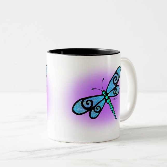 Caneca De Café Em Dois Tons KiniArt Dragonfly Mug (Frente Esquerda)