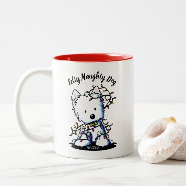 Caneca De Café Em Dois Tons KiniArt Felighted Westie Christmas (Com Donut)