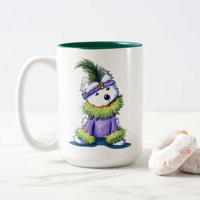 Caneca De Café Em Dois Tons KiniArt Flapper Westie (Com Donut)
