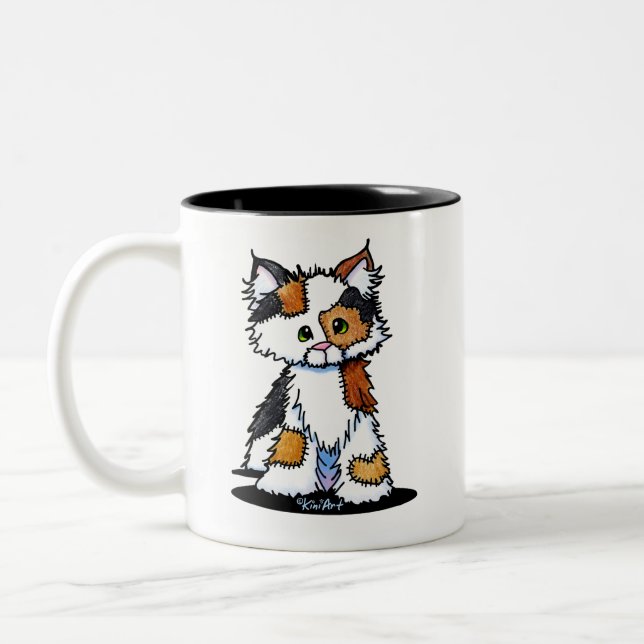 Caneca De Café Em Dois Tons KiniArt Patches Calico Kitten (Esquerda)