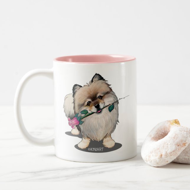 Caneca De Café Em Dois Tons KiniArt Pomeranian Walter Portrait (Com Donut)