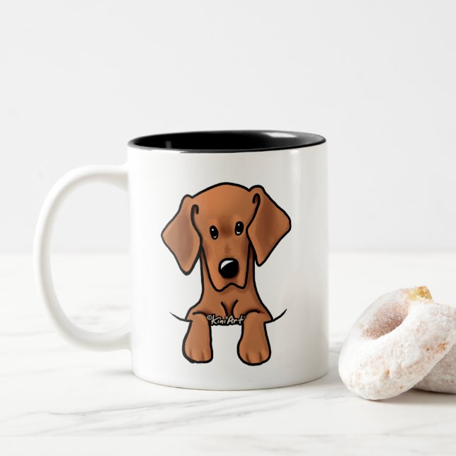 Caneca De Café Em Dois Tons KiniArt Vizsla Hound (Com Donut)