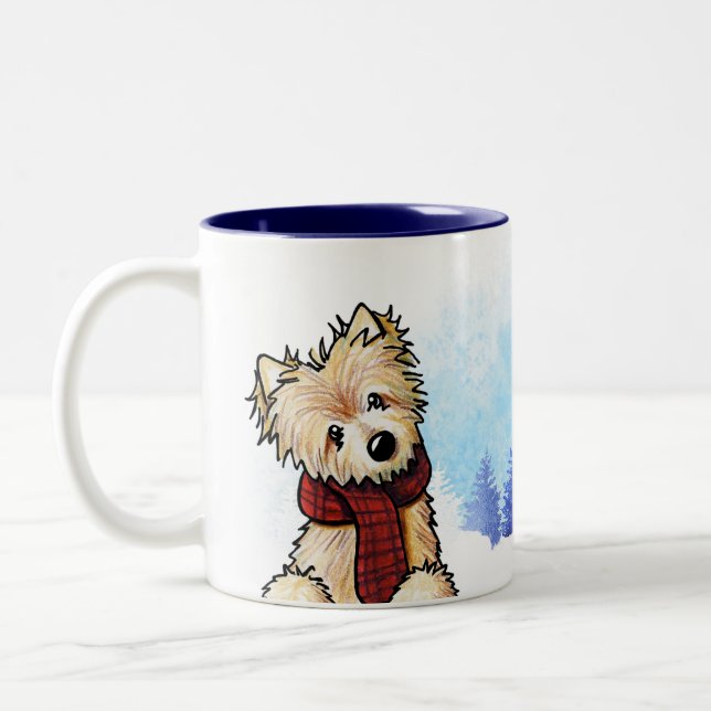 Caneca De Café Em Dois Tons KiniArt Winter Norwich Terrier (Esquerda)