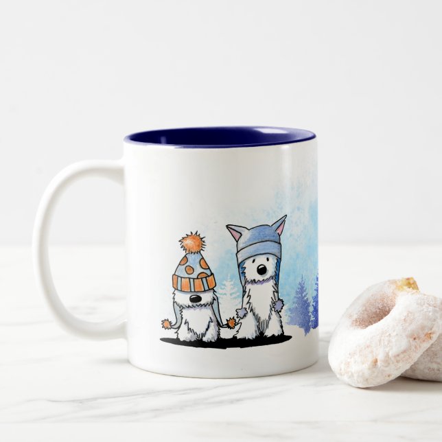 Caneca De Café Em Dois Tons KiniArt Winter Westie Terriers (Com Donut)