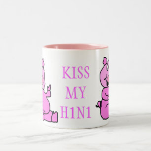 Caneca De Café Em Dois Tons "KISS MY H1N1" Cartoon rosa Porco Cerâmico