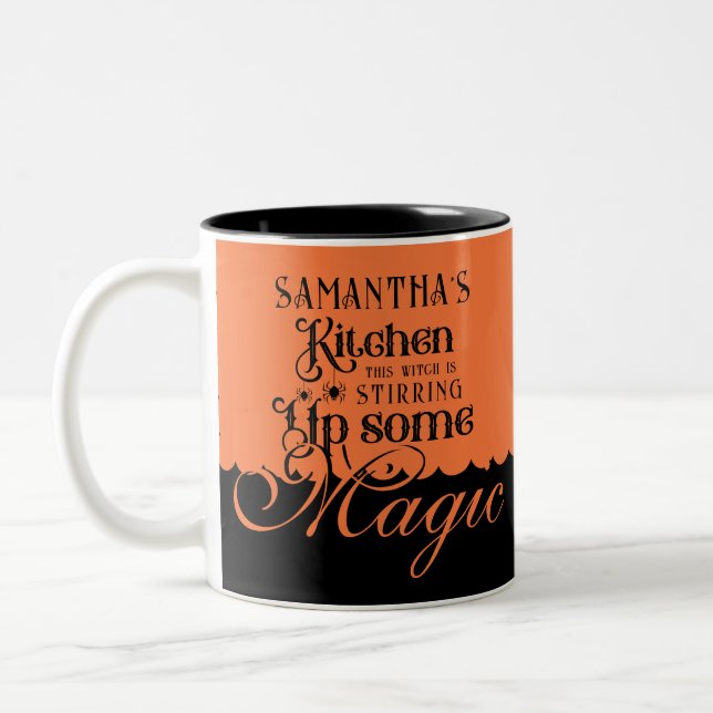 Caneca De Café Em Dois Tons Kitchen Magic Funny Witchy Gtheen Gift (Esquerda)