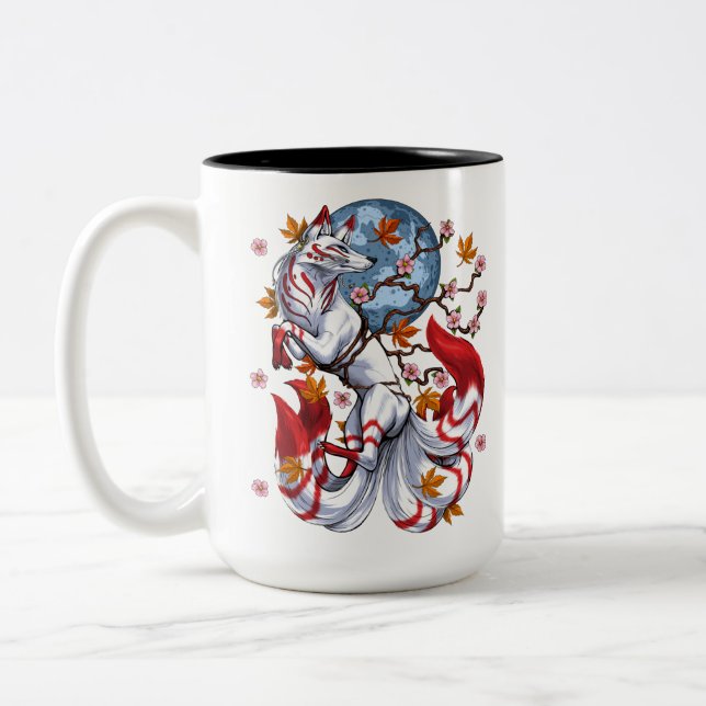 Caneca De Café Em Dois Tons Kitsune Japonês Fox (Esquerda)
