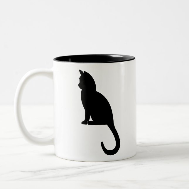 Caneca De Café Em Dois Tons Kitten Sitting Silhouette Cat Black (Esquerda)