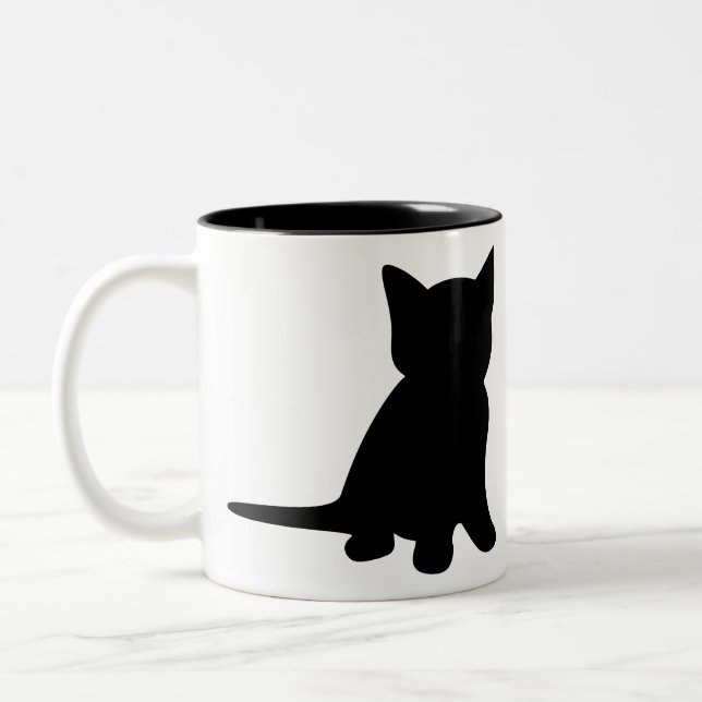 Caneca De Café Em Dois Tons Kitten Sitting Silhouette Cat Black White (Esquerda)