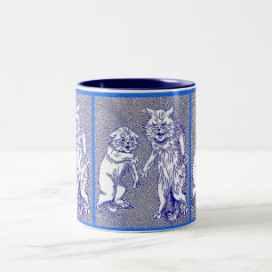 Caneca De Café Em Dois Tons Kitty Cats em Azul por Louis Wain