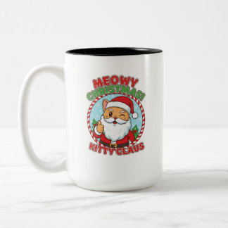 Caneca De Café Em Dois Tons Kitty Claus, 15 oz Two-Tone Coffee Mug