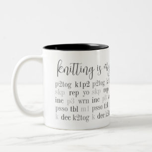 Caneca De Café Em Dois Tons KNITTING É A MINHA SEGUNDA LÍNGUA, A LÂNGUA Branca