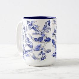 Caneca De Café Em Dois Tons Koi azul e branco