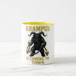 Caneca De Café Em Dois Tons Krampus Está Chegando à Cidade Krampus Natal