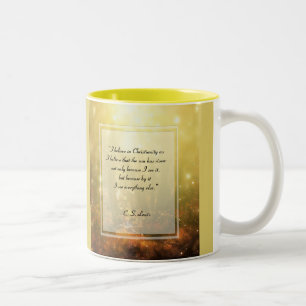 Caneca De Café Em Dois Tons KRW que eu acredito em citações da cristandade