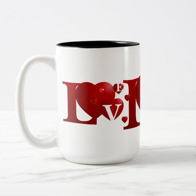 Caneca De Café Em Dois Tons L.O.V.E. Corações (Esquerda)