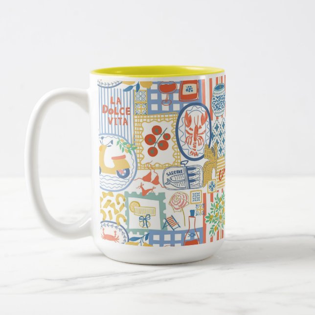 Caneca De Café Em Dois Tons La Dolce Vita Italian Summer Lemons Mediterranean  (Esquerda)
