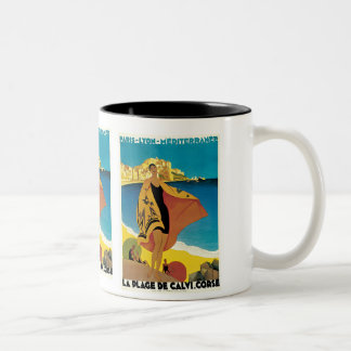 Caneca De Café Em Dois Tons "La poster das viagens vintage do de Plage Calvi"