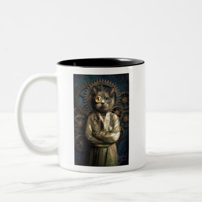 Caneca De Café Em Dois Tons Lab Cat Steampunk T-Shirt (Esquerda)