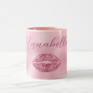 Caneca De Café Em Dois Tons Lábios brilhantes cor-de-rosa