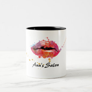 Caneca De Café Em Dois Tons Lábios Coloridos Modernos Maquietam Salão de Cab
