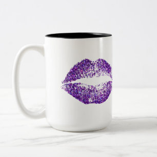 Caneca De Café Em Dois Tons Lábios de Brilho Roxo