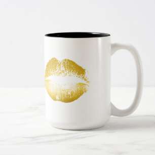 Caneca De Café Em Dois Tons Lábios Dourados