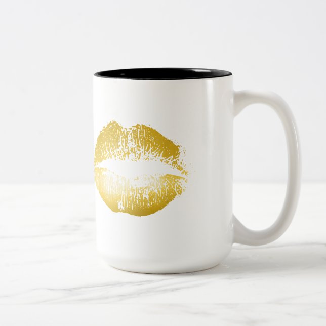 Caneca De Café Em Dois Tons Lábios Dourados (Direita)