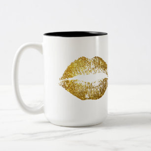 Caneca De Café Em Dois Tons Lábios Dourados do brilho