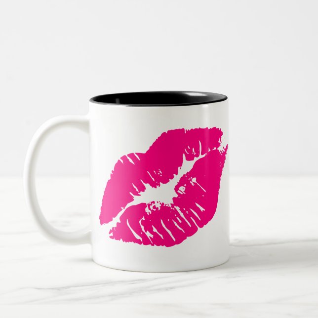 Caneca De Café Em Dois Tons Lábios Rosa Beija (Esquerda)