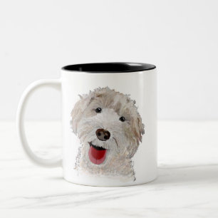 Caneca De Café Em Dois Tons Labradoodle - Cão Sorrindo