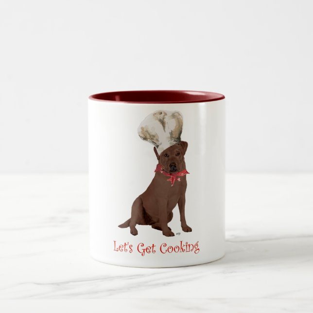 Caneca De Café Em Dois Tons Labrador Retriever Chocolate Cozinhando (Centro)