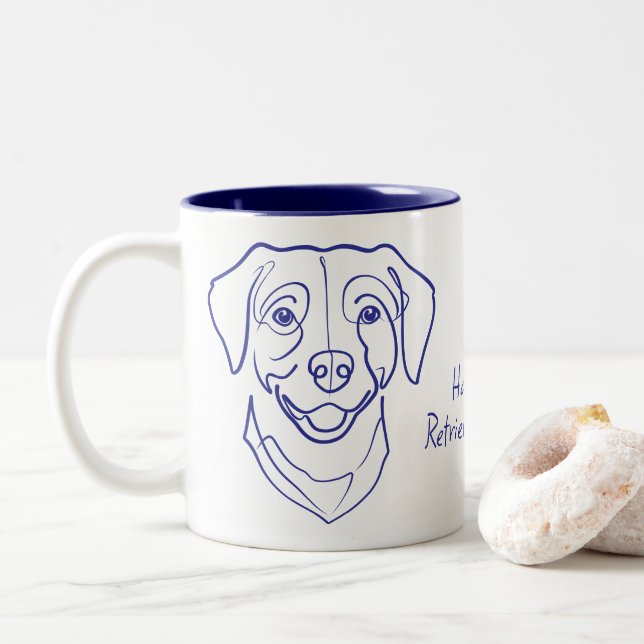 Caneca De Café Em Dois Tons Labrador Retriever. Felicidade, Edição Retriever! (Com Donut)