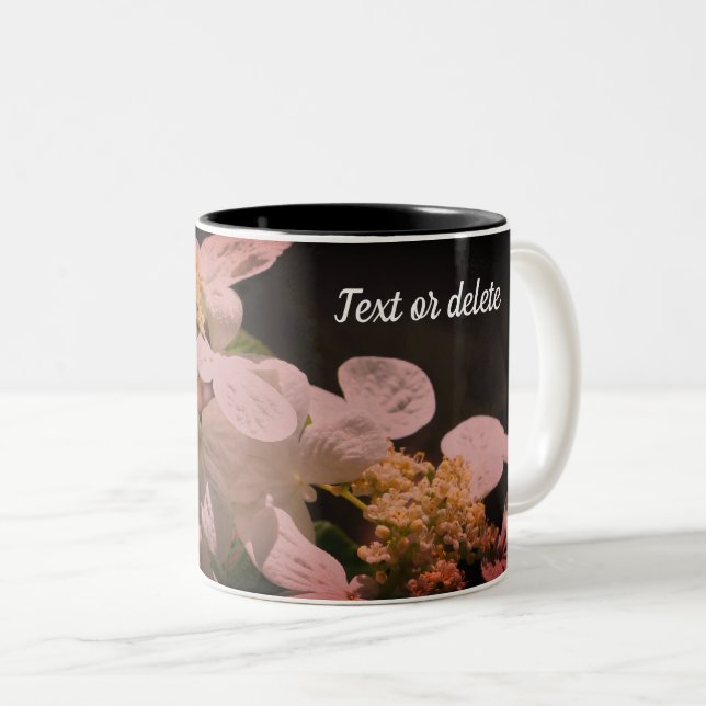 Caneca De Café Em Dois Tons Lacecap Hydrangea Flower Personalizada (Frente Esquerda)