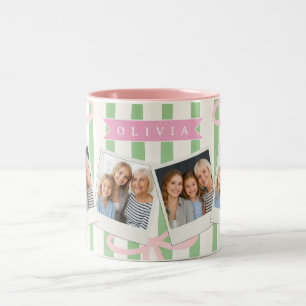 Caneca De Café Em Dois Tons Laço Verde Listrado Coquete Feminino Personalizado