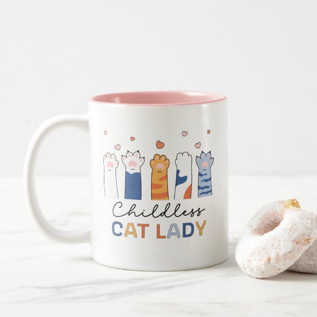 Caneca De Café Em Dois Tons Lady Gato Sem Fios Votando Kamala Harris President (Com Donut)