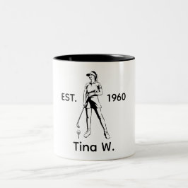 Caneca De Café Em Dois Tons Lady Golfer Nome personalizado e ano