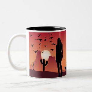 Caneca De Café Em Dois Tons Lady In the desert Landscape Animal Nature art