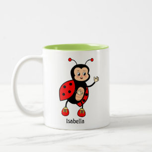 Caneca De Café Em Dois Tons Ladybug e coração bonitos