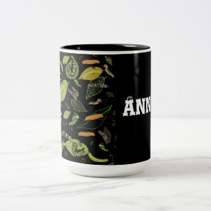 Caneca De Café Em Dois Tons Lagarta e folhas personalizadas