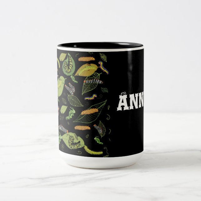 Caneca De Café Em Dois Tons Lagarta e folhas personalizadas (Centro)