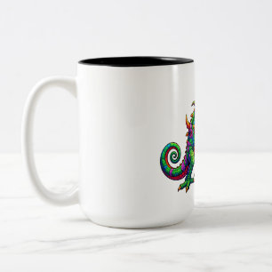 Caneca De Café Em Dois Tons Lagarto Dragão Neon Prismático