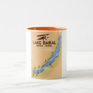 Caneca De Café Em Dois Tons Lago Baikal Sibéria Cartaz de viagem russo Mapa