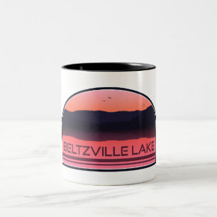 Caneca De Café Em Dois Tons Lago Beltzville Pensilvânia Nascer do Sol Vermelho