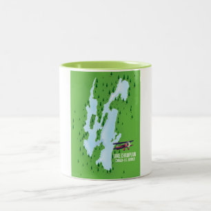 Caneca De Café Em Dois Tons Lago Champlain EUA Canadá - poster de Mapa