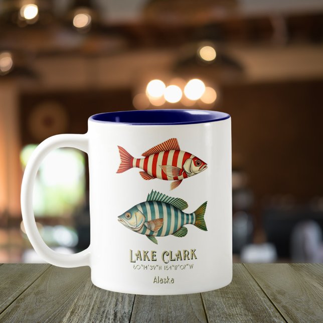 Caneca De Café Em Dois Tons Lago Clark Alaska - Peixe-canhão (Criador carregado)