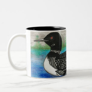 Caneca De Café Em Dois Tons Lago Colorido de Aves Aquáticas com Pintura de Lu