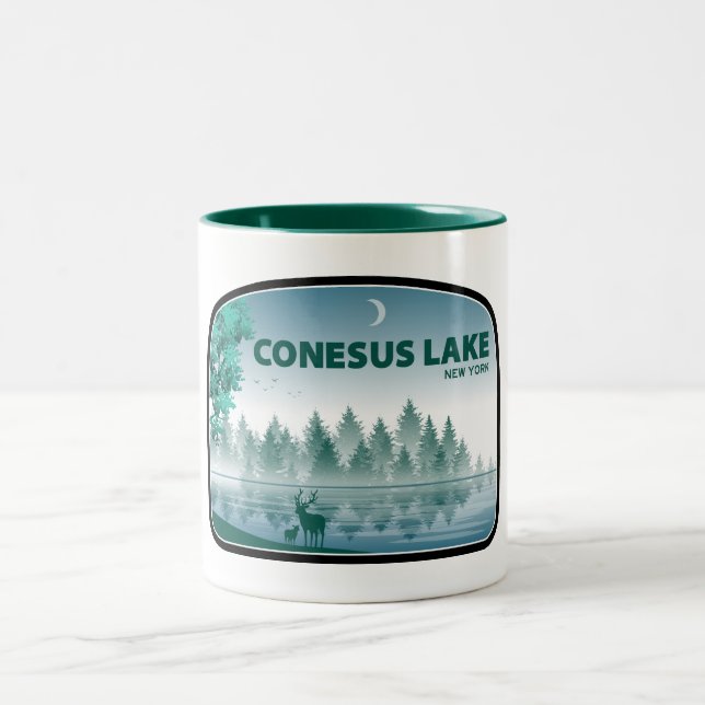 Caneca De Café Em Dois Tons Lago Conesus Nova York Veado (Centro)