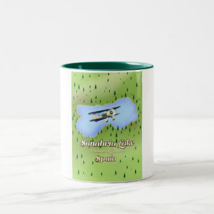 Caneca De Café Em Dois Tons Lago de Sanabria Espanha mapa de viagem.